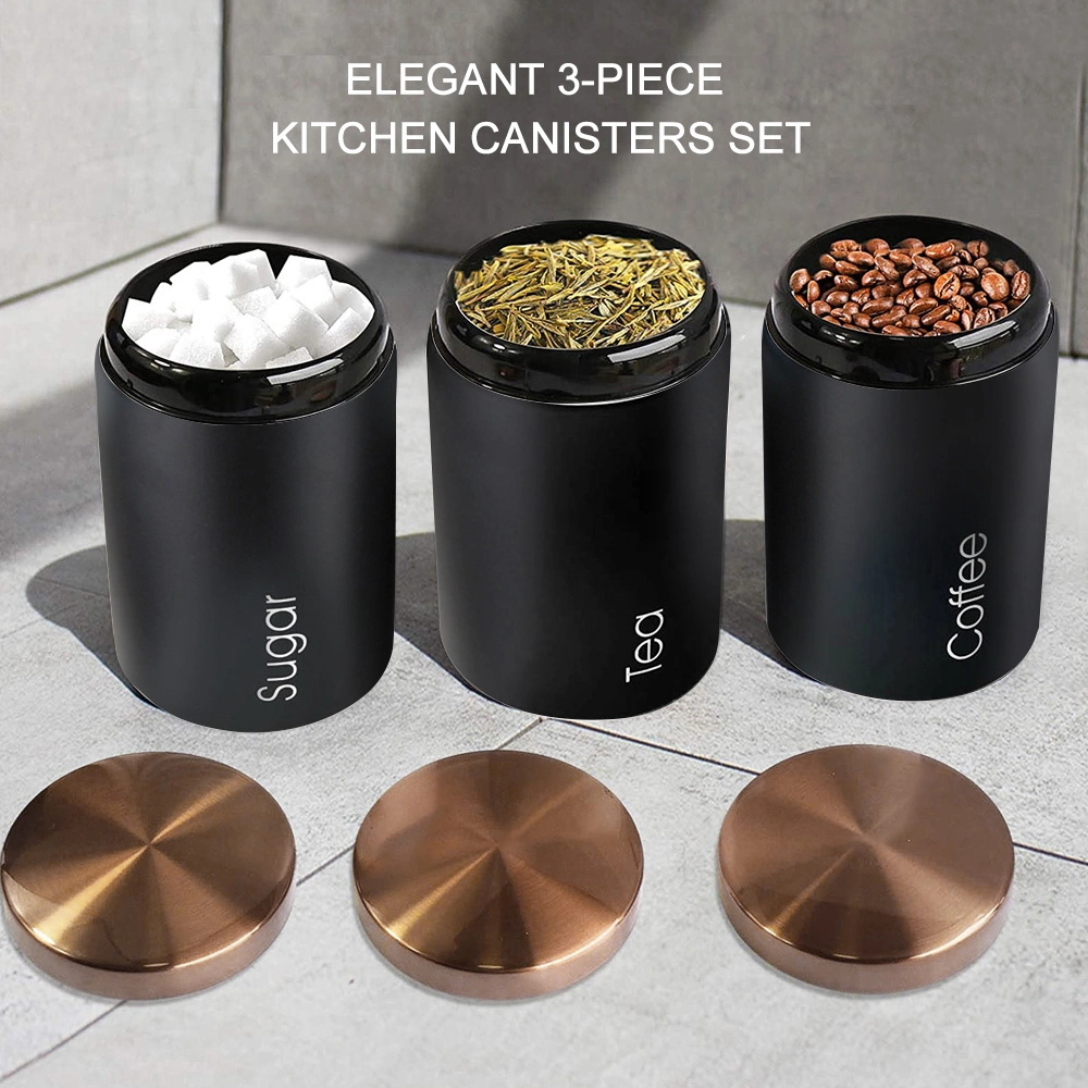 Household Kitchen 3 Piece Tea Coffee Sugar Canister Set