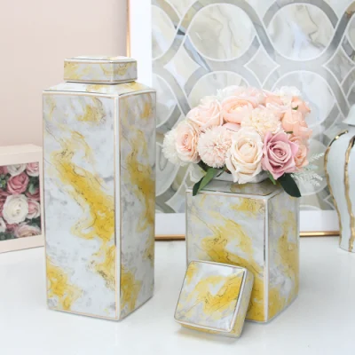 J116 Vaso per decorazioni per ristoranti in porcellana nordica Decorazioni per la casa personalizzate Contenitore per vasi per fiori in marmo giallo in ceramica per hotel